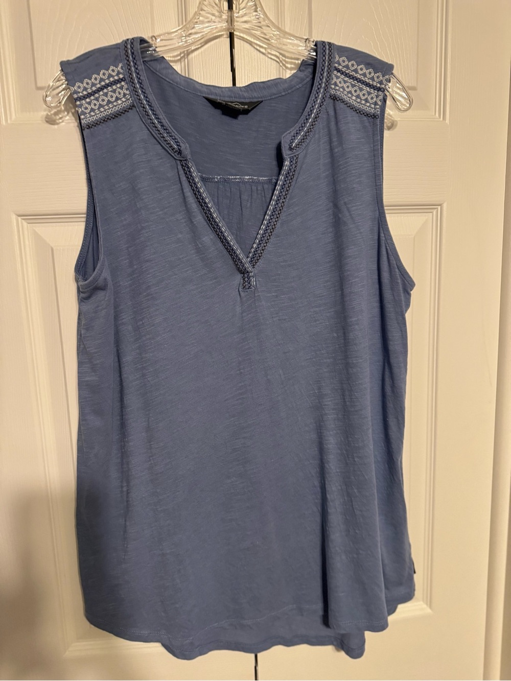 Eddie Bauer Embroidered Shoulder V-Neck Tank - Dusty Blue